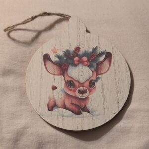 Festive Deer Ornament with Pink and Brown Accents
